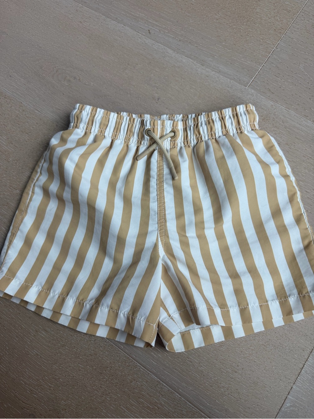 Zara Kids Swim Trunks — White & Mustard Stripes